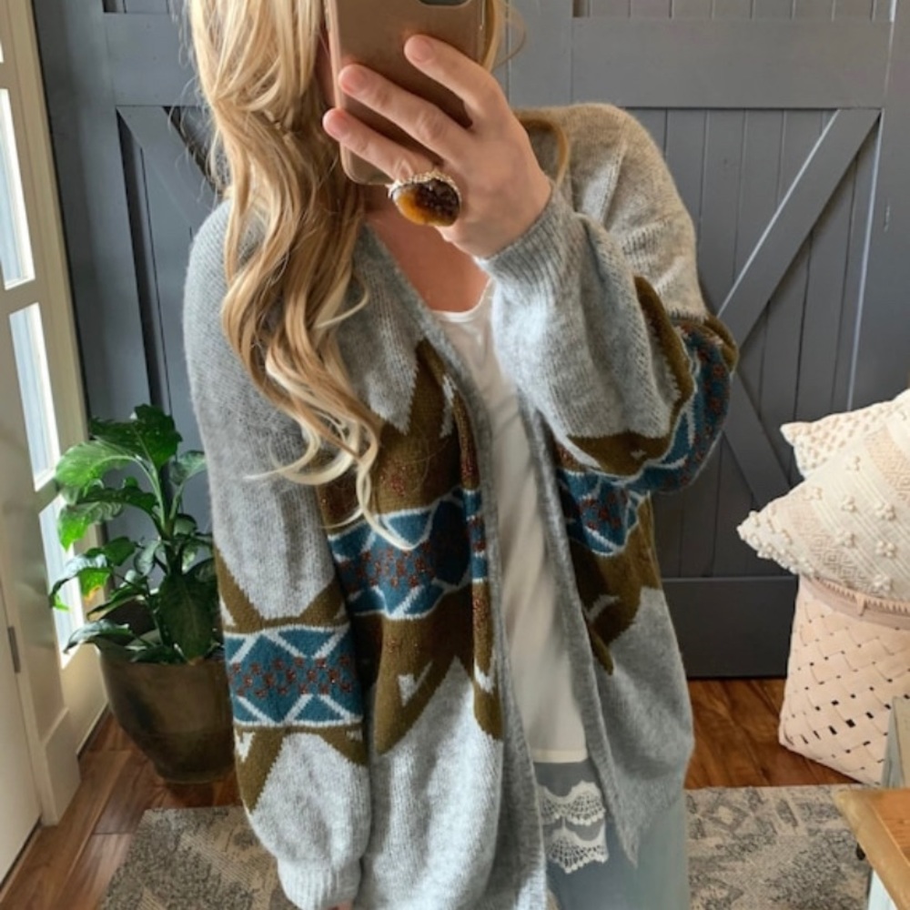 New Cozy Native Tribal Print Boho Western Long Blanket Cardigan Sweater - Picture 2 of 9